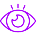 A purple eye with an open mouth and eyes.